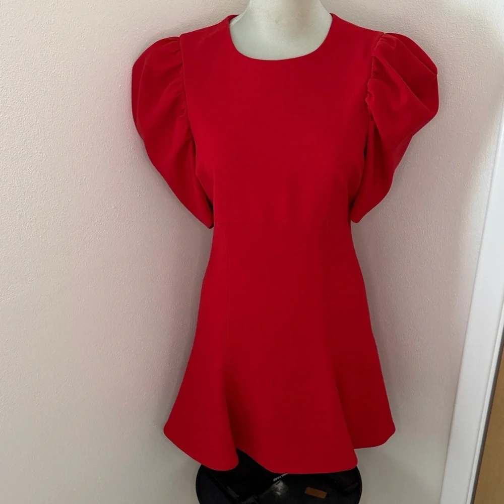 Likely poppy red mini dress flutter hem short sleeve back zip 6 Revolve